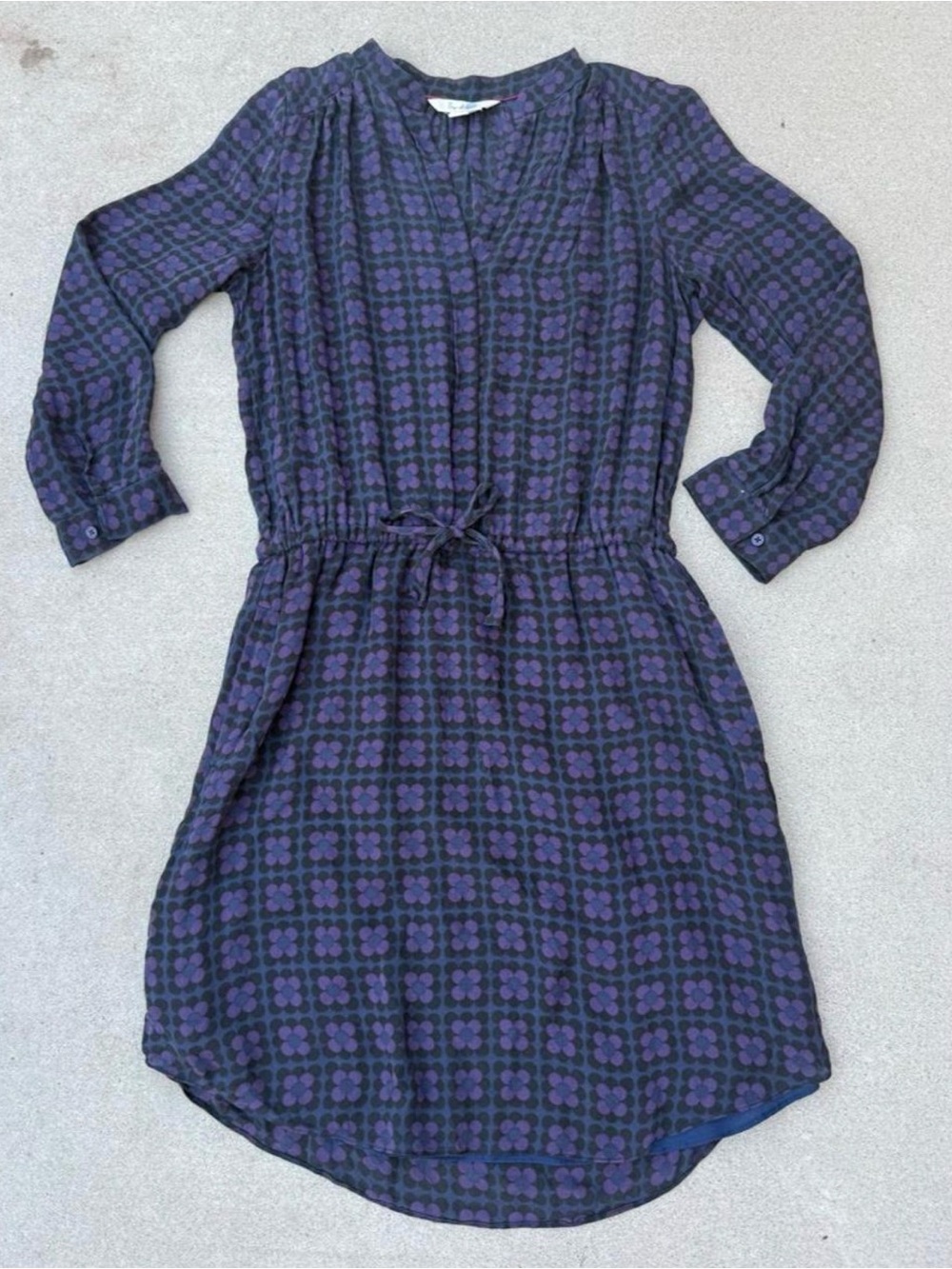 Boden Purple & Black Floral Silk Midi Dress with Pockets Cottagecore Size 2